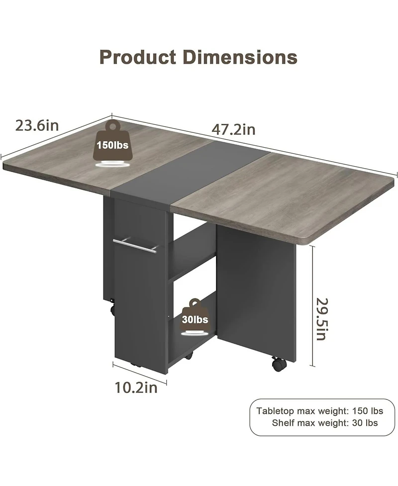 gaomon Folding 4-Person Farmhouse Dining Table with Storage and Wheels
