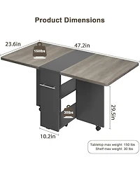 gaomon Folding 4-Person Farmhouse Dining Table with Storage and Wheels