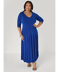 Ashley Stewart Women's Plus Ruched Sleeve Seamed Maxi Dress