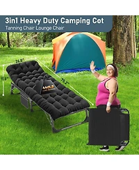 Aboron Heavy Duty 3-in-1 Folding Camping Cot with Mattress and Carry Bag. 75"x27" 1200D Double-Layer Bed for Home, Office, or Travel