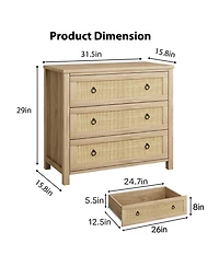 gaomon 3 Drawer Rattan Dresser for Bedroom, Tall Freestanding Boho Chest of Drawers