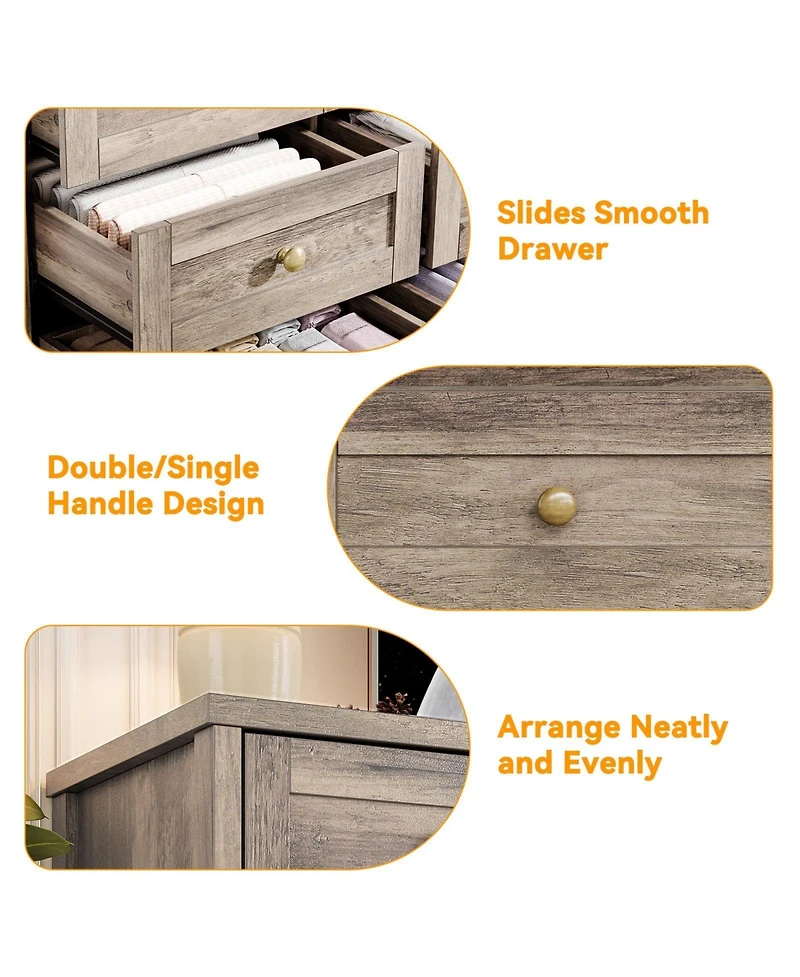 gaomon 12 Drawer Wood Dresser with Wide Top for 65" Tv, Modern Farmhouse Storage Cabinet for Bedroom