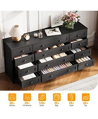 gaomon 12 Drawer Wood Dresser with Wide Top for 65" Tv, Modern Farmhouse Storage Cabinet Bedroom