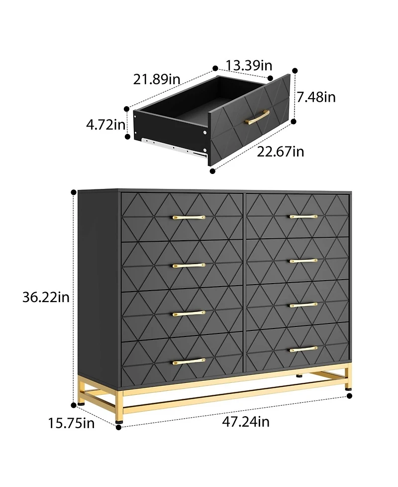 gaomon 8 Drawer Wooden Dresser for Bedroom and Closet, Modern Storage Chest with Gold Handles
