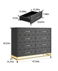 gaomon 8 Drawer Wooden Dresser for Bedroom and Closet, Modern Storage Chest with Gold Handles
