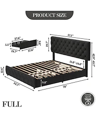 homfan Upholstered Platform Bed Frame with 4 Storage Drawers and Adjustable Diamond-Tufted Headboard