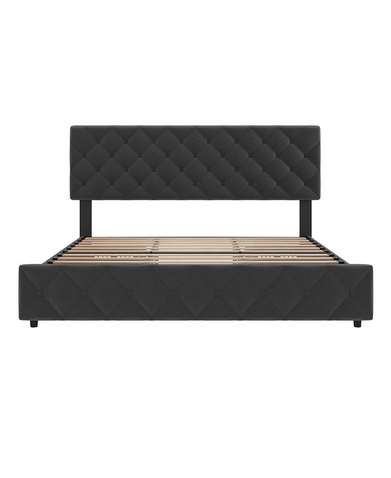 homfan Upholstered Platform Bed Frame with 4 Storage Drawers and Adjustable Diamond-Tufted Headboard