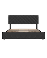 homfan Upholstered Platform Bed Frame with 4 Storage Drawers and Adjustable Diamond-Tufted Headboard