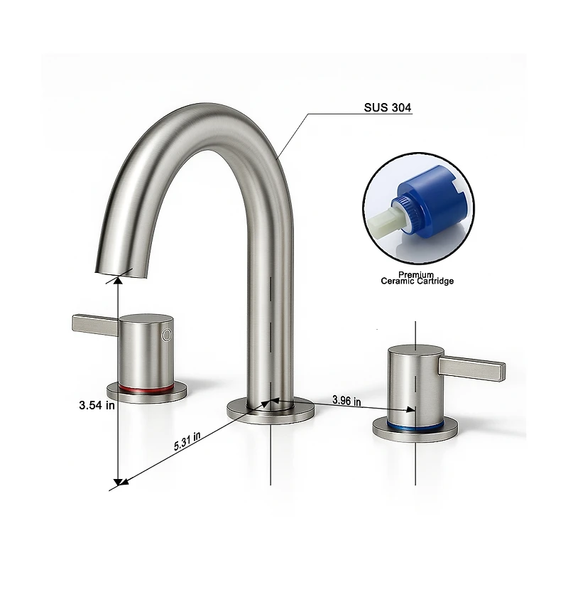 Busdays 8 Inch Widespread Lavatory Faucet 2 Handle 3 Hole 360 Degree Spout Vanity with Pop Up Drain Brushed Nickel