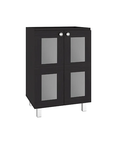 Busdays Bathroom Vanity Cabinet with Resin Sink 2 Frosted Glass Doors 2 Interior Shelves Compact Vintage Modern Storage Vanity