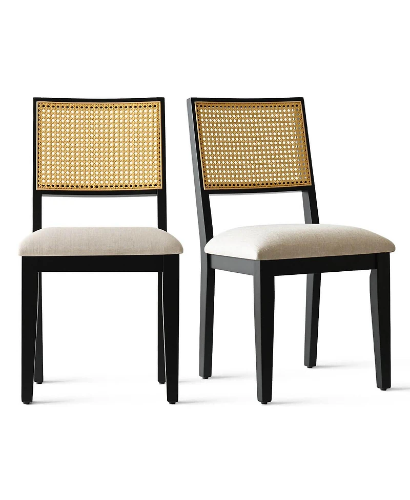 Maison Boucle Cane Back Upholstered Dining Chairs Set of 2, Farmhouse Wood