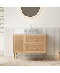 Sillysis 36 Inch Modern Bathroom Vanity with Ceramic Basin, Sintered Stone Countertop, 2 Drawers and 1 Door