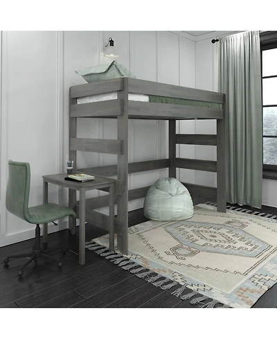 Max and Lily Solid Wood Loft Bed with Desk, Modern Farmhouse High Twin For Kids