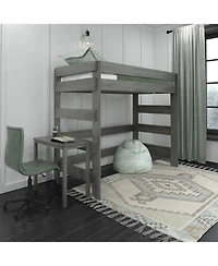 Max and Lily Solid Wood Loft Bed with Desk, Modern Farmhouse High Twin For Kids