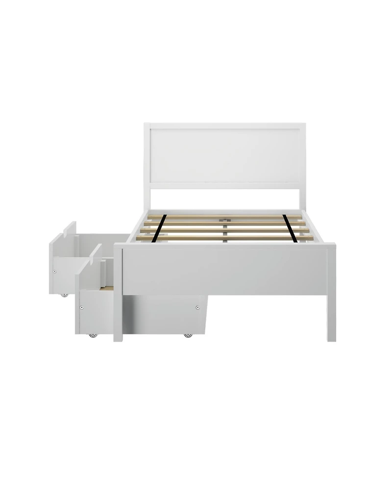 Max & Lily Classic Twin-Size Bed with Panel Headboard and Storage Drawers