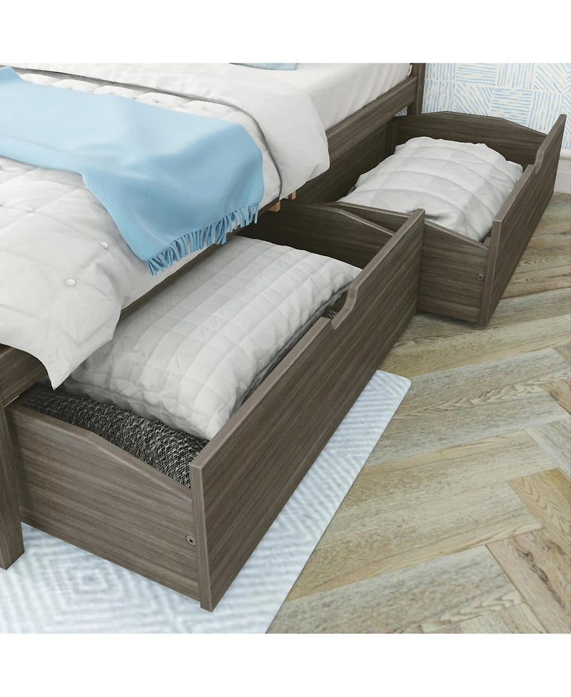 Max & Lily Queen Bed with Storage Drawers, Solid Wood Frame Panel Headboard, Slat Support, No Box Spring Needed