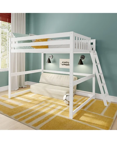 Max & Lily Full High Loft Bed with Ladder on End, Solid Wood Frame, Space Saving, 400 lbs Weight Capacity, Easy Assembly
