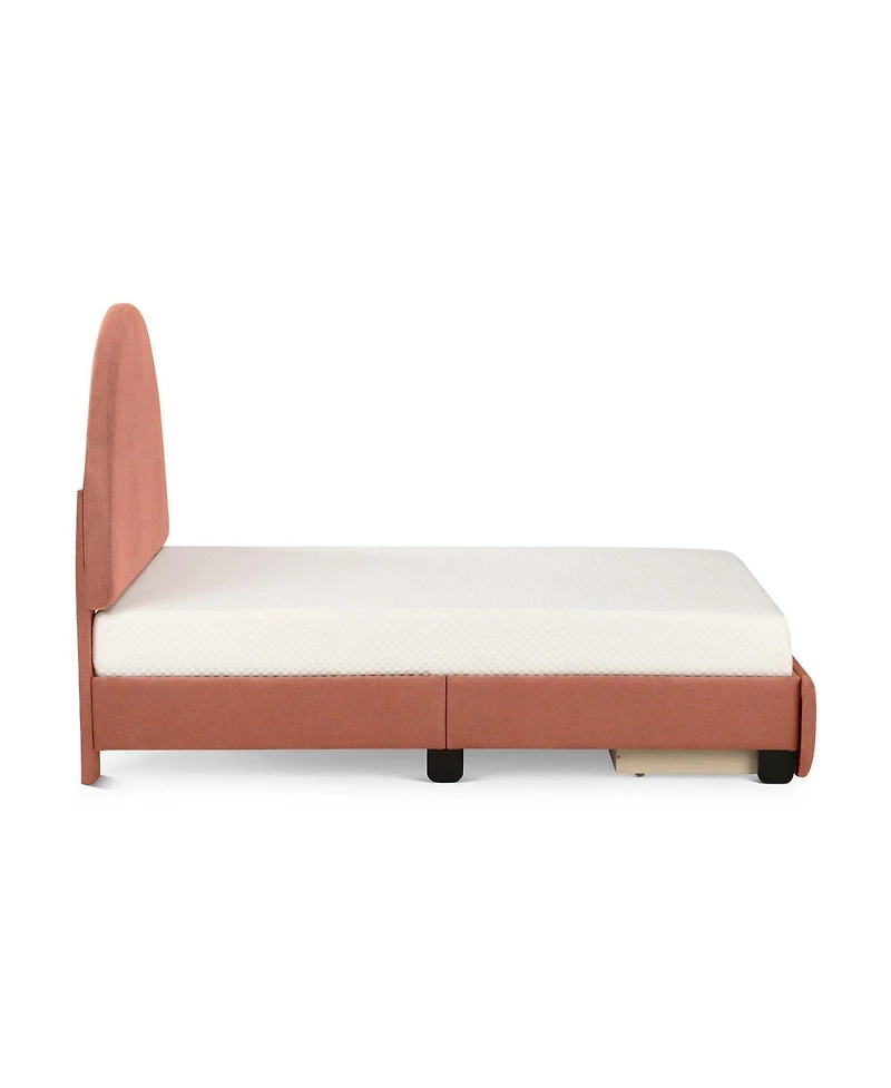 Max & Lily Upholstered Bed with Arch Headboard (Full), 1 Drawer End Storage