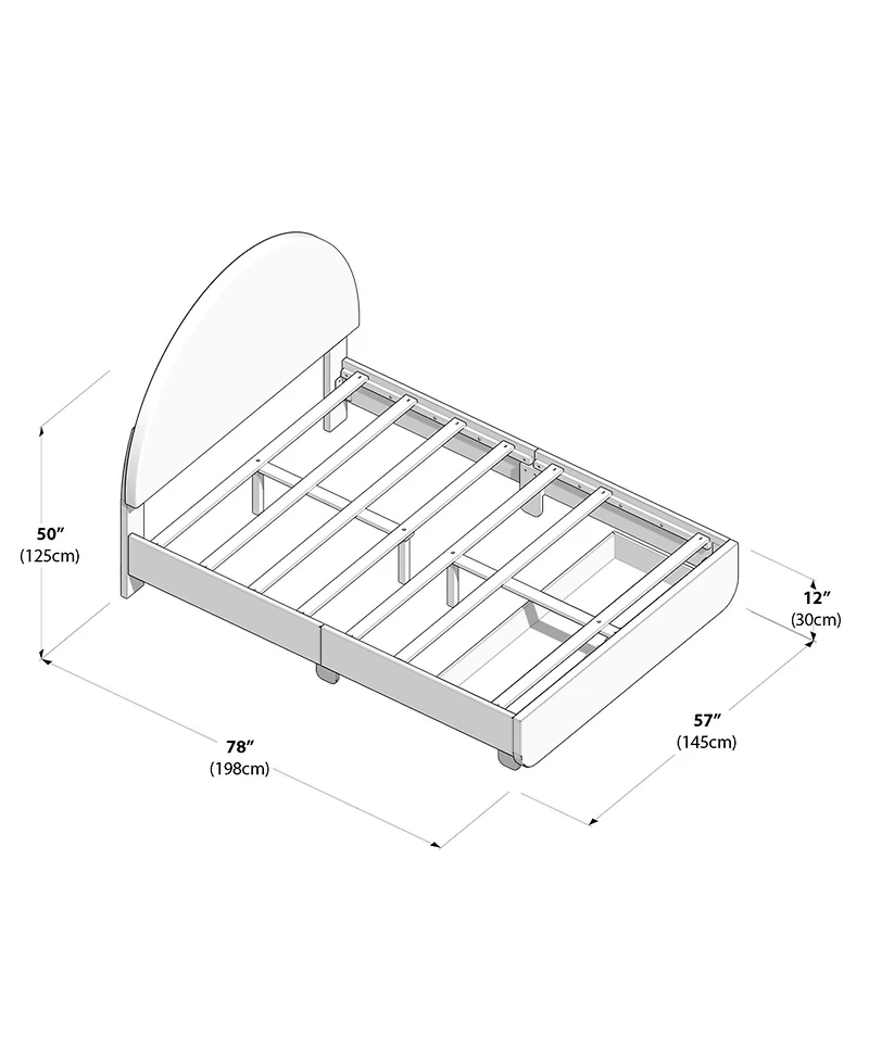 Max & Lily Upholstered Bed with Arch Headboard (Full), 1 Drawer End Storage, Cream