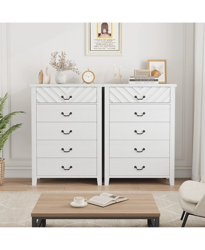 gaomon Farmhouse 5-Drawer Dresser for Bedroom, Freestanding Vertical Wooden Storage Chest
