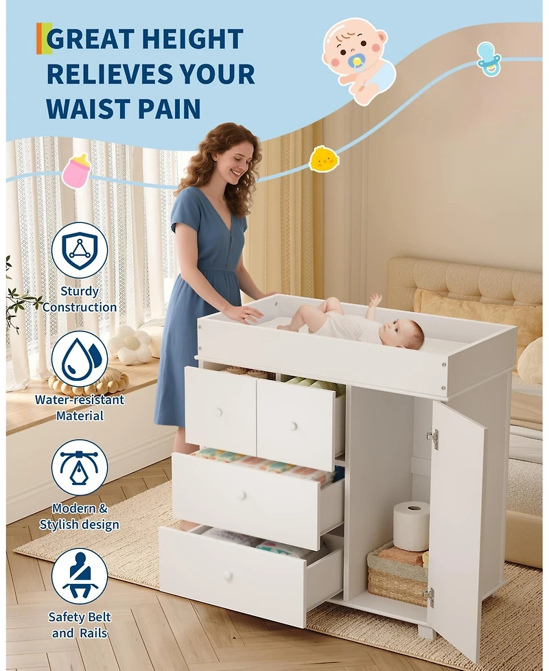 gaomon Changing Table Dresser, Nursery Baby Dresser with Drawers and Cabinet, Diaper Changing Station with Pad, Storage Crib