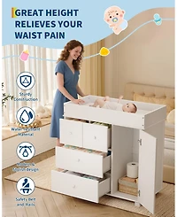gaomon Changing Table Dresser, Nursery Baby Dresser with Drawers and Cabinet, Diaper Changing Station with Pad, Storage Crib