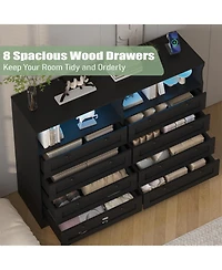 gaomon 8 Drawer Dresser with Rgb Led Lights, Power Outlet and 2 Open Shelves