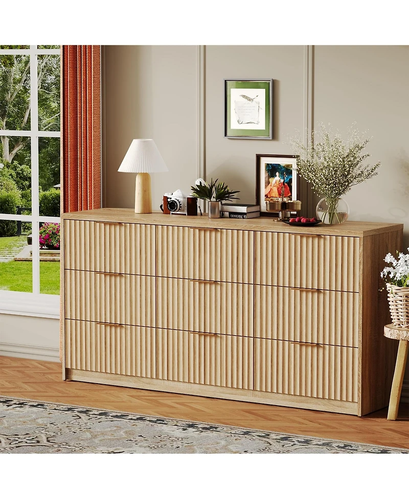 gaomon 9 Drawer Fluted Dresser, Large Wood Storage Chest Organizer for Bedroom Living Room Home Office