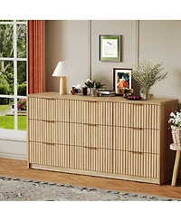 gaomon 9 Drawer Fluted Dresser, Large Wood Storage Chest Organizer for Bedroom Living Room Home Office