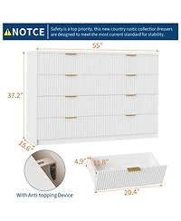 gaomon 8 Drawer Fluted Dresser with Metal Handles, 55" Wide Modern Wood Chest for Bedroom Living Room Entryway