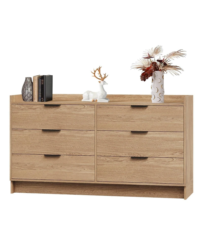 gaomon 6 Drawer Modern Dresser with Metal Handles Wide Double Wood Storage Cabinet and Tv Stand