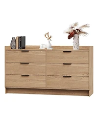 gaomon 6 Drawer Modern Dresser with Metal Handles Wide Double Wood Storage Cabinet and Tv Stand