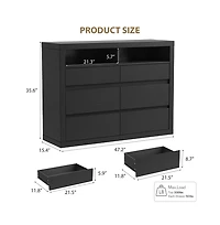 gaomon 6 Drawer Modern Wooden Dresser with 2 Open Shelves, 47" Wide Handleless Storage Chest for Bedroom