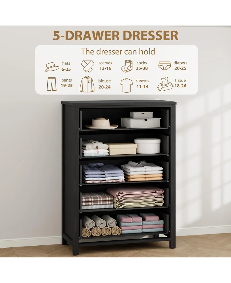 gaomon 5 Drawer Modern Dresser, 45" Tall Wooden Storage Cabinet and Tv Stand for Bedroom Nursery Entryway