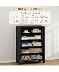 gaomon 5 Drawer Modern Dresser, 45" Tall Wooden Storage Cabinet and Tv Stand for Bedroom Nursery Entryway