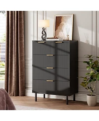 gaomon Wave Fluted 5 Drawer Modern Dresser with Metal Legs, Wood Storage Chest for Bedroom Hallway