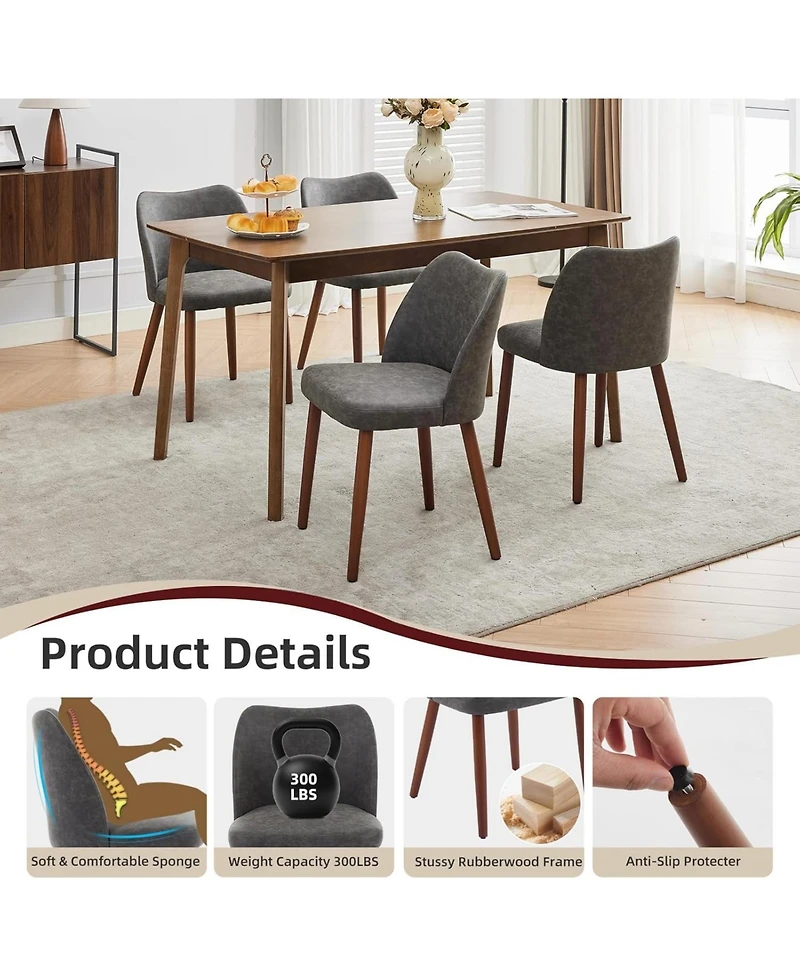 gaomon Dining Chair Set of 4, Linen Upholstered Dining Chair with Solid Wood Legs, Wing Backrest, Wooden Kitchen Chair
