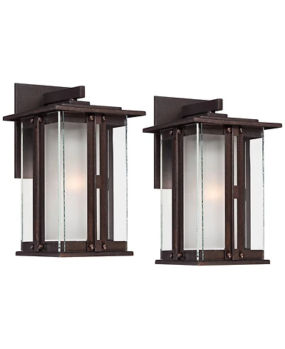 Franklin Iron Works Fallbrook Collection Rustic Farmhouse Outdoor Wall Light Fixtures Set of 2 Bronze 11 3/4" Clear Frosted Double Glass for Exterior