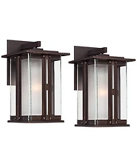 Franklin Iron Works Fallbrook Collection Rustic Farmhouse Outdoor Wall Light Fixtures Set of 2 Bronze 11 3/4" Clear Frosted Double Glass for Exterior