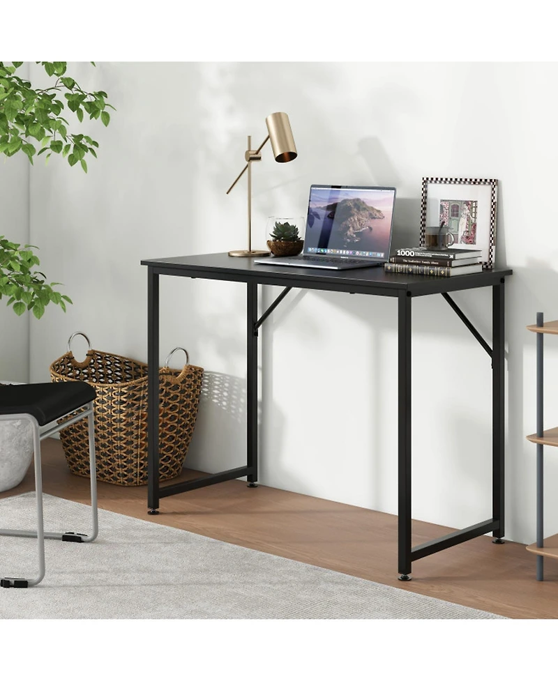 Wood Space-Saving Folding Desk with Side Shelves