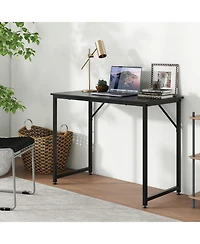 Wood Space-Saving Folding Desk with Side Shelves