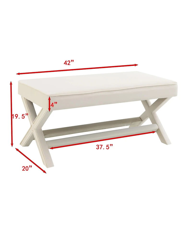 Rainsken Comfort Double Ottoman Bench - Stylish X-Crossed Legs, Velvet Upholstered and Plush Piped Cushion for Bedroom Living Room