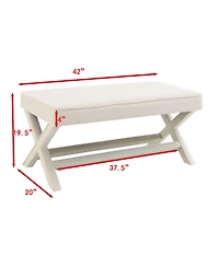 Rainsken Comfort Double Ottoman Bench - Stylish X-Crossed Legs, Velvet Upholstered and Plush Piped Cushion for Bedroom Living Room