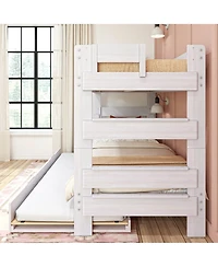Max and Lily Solid Wood Modern Farmhouse Twin over Twin Bunk Bed with Trundle