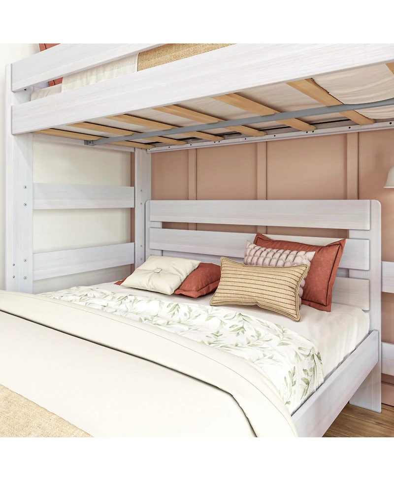 Max and Lily Solid Wood Modern Farmhouse Bunk Bed, L-Shaped Twin over Queen Bed Frame For Kids