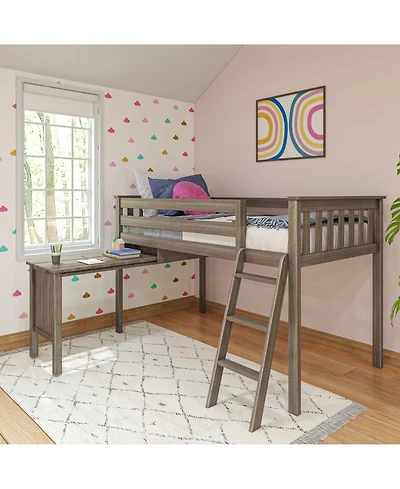 Max and Lily Solid Wood Twin Loft Bed, Bed with Pull Out Desk Ladder for Kids