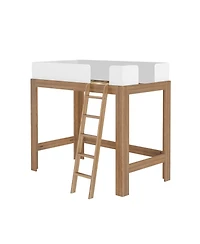 Max and Lily Twin Loft Bed, Mid-Century Modern Solid Wood High Beds for Kids