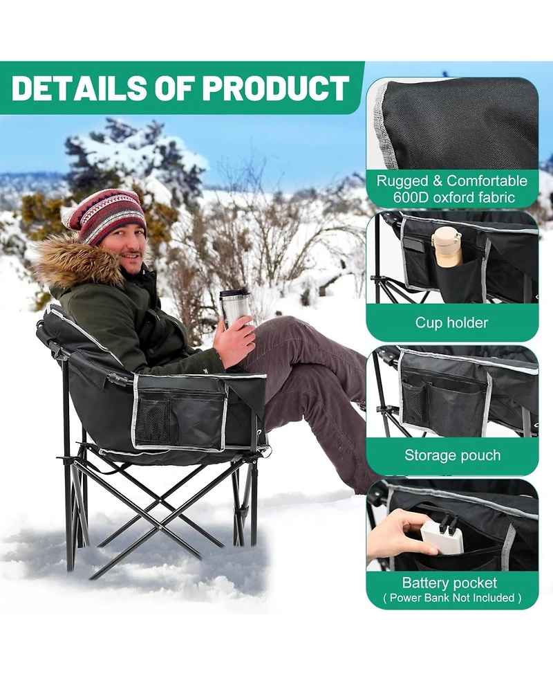 Aboron Oversized Heated Camping Chair - Portable Folding Moon Saucer with 3 Heat Levels for Outdoor Patio and Lounge