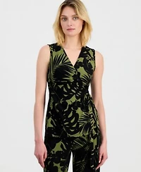 Anne Klein Womens Printed Sleeveless Faux Wrap Top Printed High Rise Wide Leg Pants