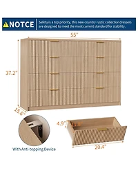 gaomon 8 Drawer Fluted Dresser with Metal Handles, 55" Wide Modern Wood Chest for Bedroom Living Room Entryway